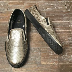Pieces PS Urana Gold Iridescent Snakeskin Embossed Slip Ons🖤